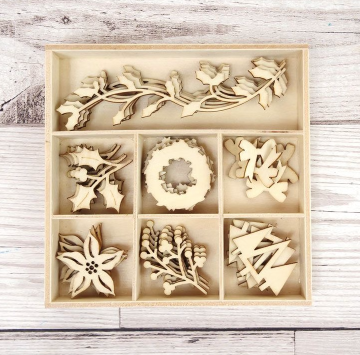 Winter Trimmings Laser Cut Wooden Shapes, 35 pieces